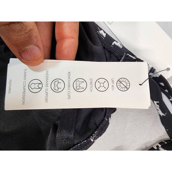 DKNY Size XS Women's Ruffle Neck One-Piece Swimsuit Black/white Tummy Control - Picture 5 of 5